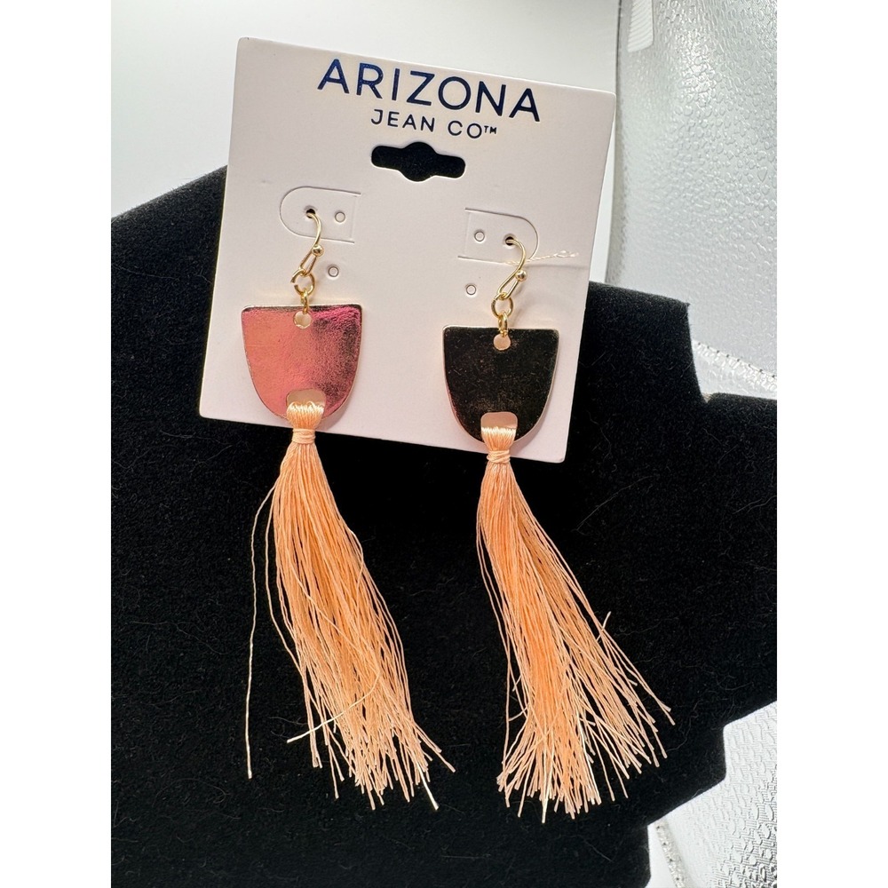 Arizona Jean Co Gold Earrings with Peach Tassel - New